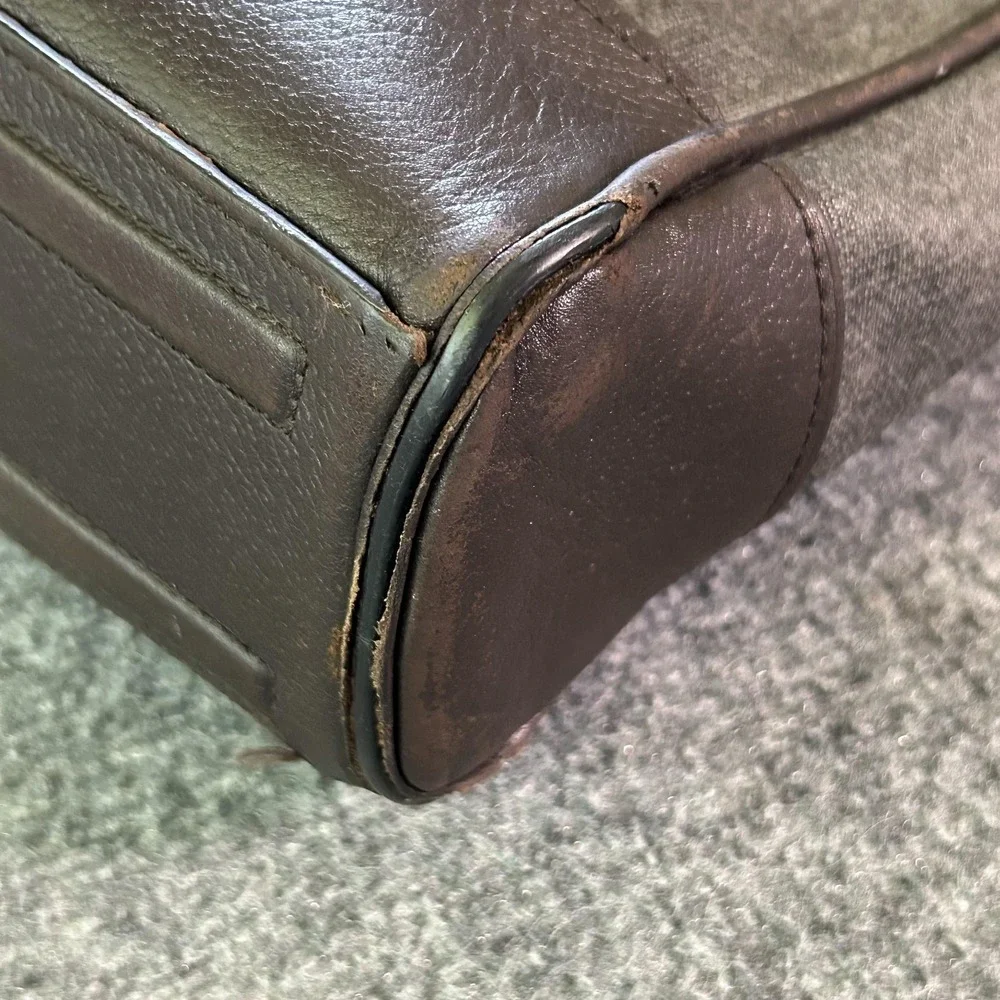 TUMI Gray Brown Leather Trim Laptop Briefcase Messenger Business Travel Bag